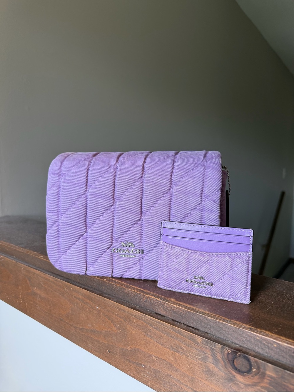 Coach Quilted Lavender Quinn Crossbody with Matching Card Case